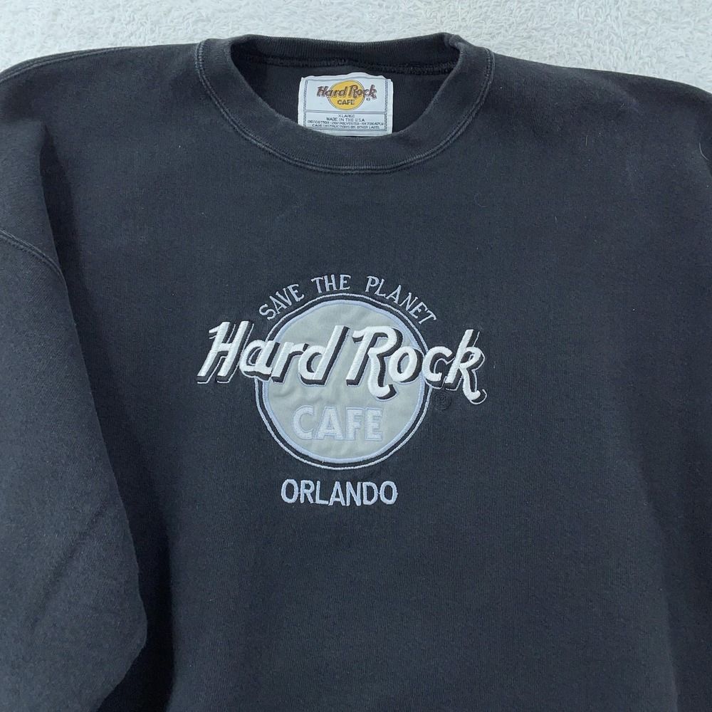 Vintage Hard Rock Cafe Sweatshirt Mens Large Black Crewneck Orlando Made USA 90s